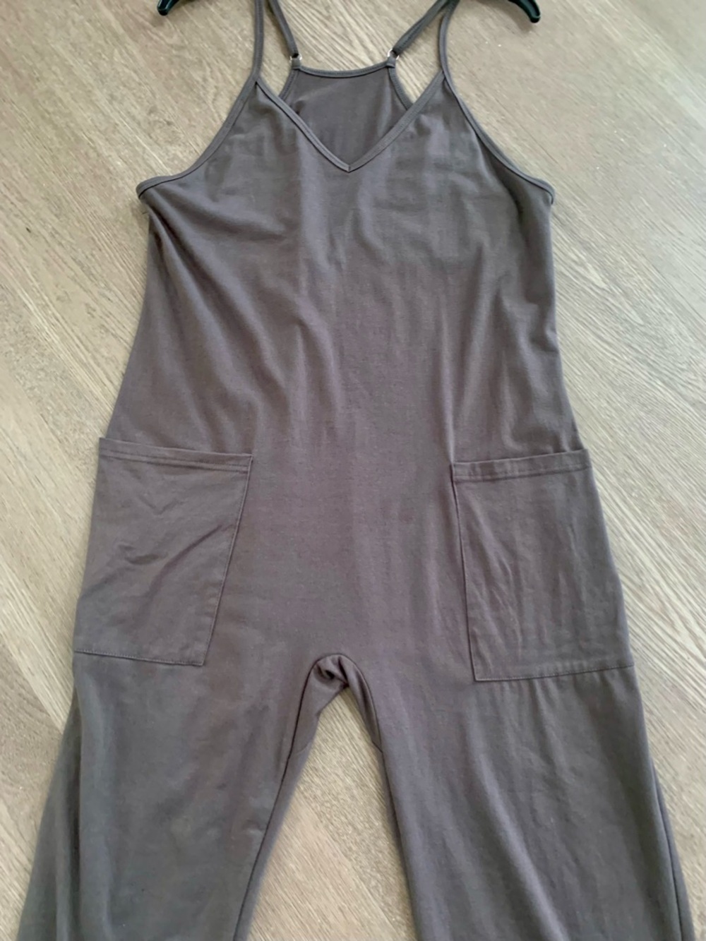 Gray Relaxed  V-Neck Cotton Blend Jumpsuit
